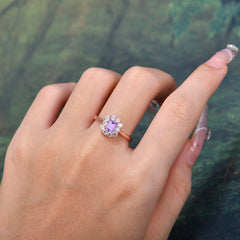 Emerald Cut Engagement Ring Classic Lab Grown Amethyst Halo Promise Ring