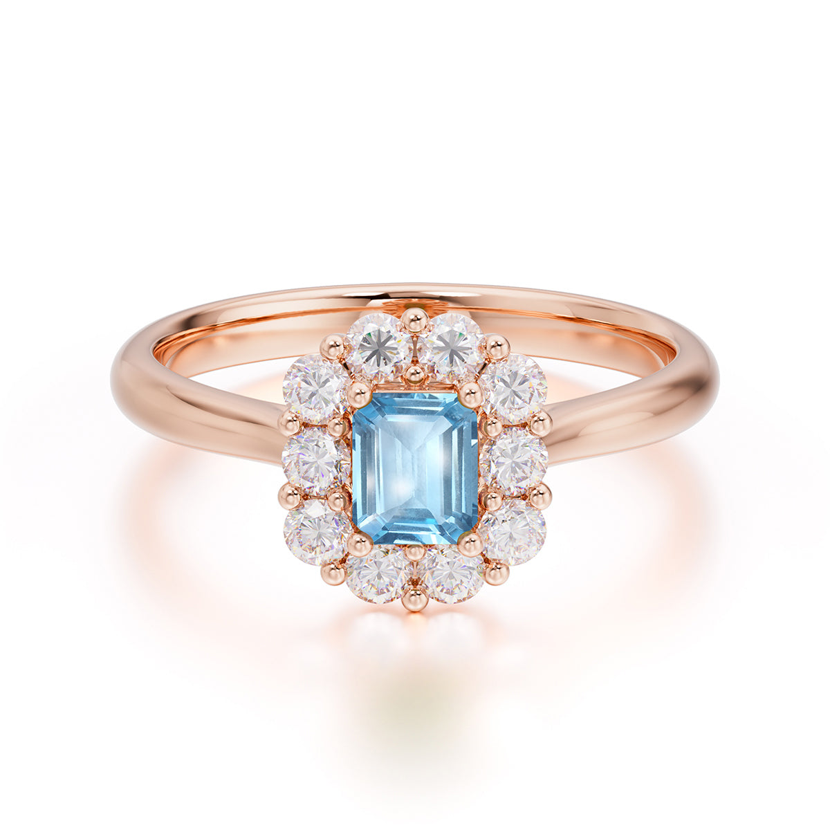 Emerald Cut Engagement Ring Classic Lab Grown Aquamarine Halo Promise Ring
