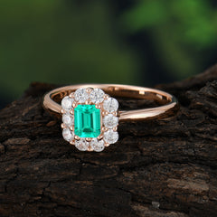 Emerald Cut Emerald Ring Classic Lab Grown Aquamarine Halo Promise Ring
