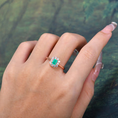 Emerald Cut Emerald Ring Classic Lab Grown Aquamarine Halo Promise Ring