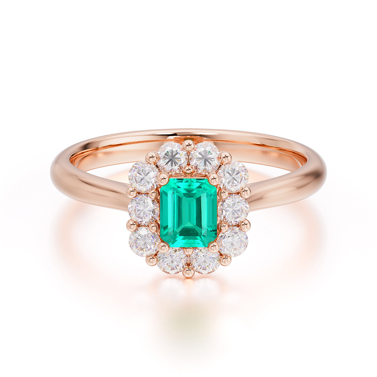 Emerald Cut Emerald Ring Classic Lab Grown Aquamarine Halo Promise Ring