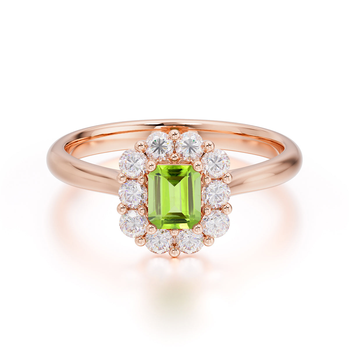 Emerald Cut Engagement Ring Classic Peridot Halo Promise Ring