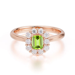 Emerald Cut Engagement Ring Classic Peridot Halo Promise Ring