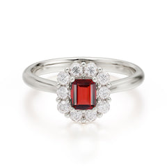 Emerald Cut Engagement Ring Classic Lab Grown Garnet Halo Promise Ring