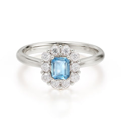 Emerald Cut Engagement Ring Classic Lab Grown Aquamarine Halo Promise Ring
