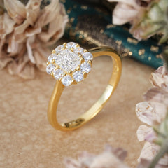 Emerald Cut Engagement Ring Classic Lab Grown Moissanite Halo Promise Ring