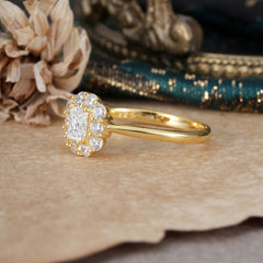 Emerald Cut Engagement Ring Classic Lab Grown Moissanite Halo Promise Ring