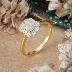Emerald Cut Engagement Ring Classic Lab Grown Opal Halo Promise Ring