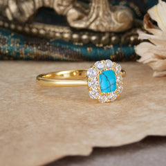 Emerald Cut Engagement Ring Classic Turquoise Halo Promise Ring