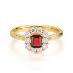 Emerald Cut Engagement Ring Classic Lab Grown Garnet Halo Promise Ring