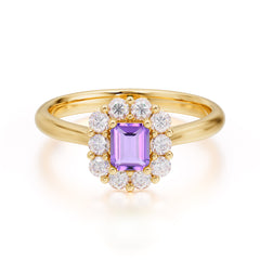 Emerald Cut Engagement Ring Classic Lab Grown Amethyst Halo Promise Ring
