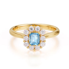 Emerald Cut Engagement Ring Classic Lab Grown Aquamarine Halo Promise Ring