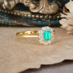 Emerald Cut Emerald Ring Classic Lab Grown Aquamarine Halo Promise Ring