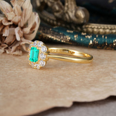 Emerald Cut Emerald Ring Classic Lab Grown Aquamarine Halo Promise Ring