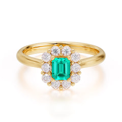 Emerald Cut Emerald Ring Classic Lab Grown Aquamarine Halo Promise Ring
