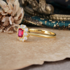 Emerald Cut Engagement Ring Classic Ruby Halo Promise Ring