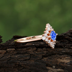 Vintage Princess Cut Cluster Sapphire Promise Ring Halo Bridal Ring