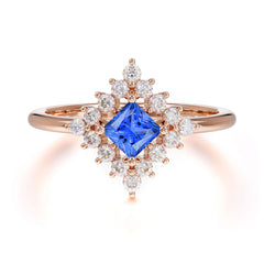 Vintage Princess Cut Cluster Sapphire Promise Ring Halo Bridal Ring