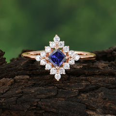 Vintage Princess Cut Cluster Tanzanite Promise Ring Halo Bridal Ring