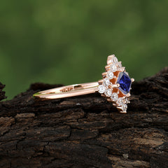 Vintage Princess Cut Cluster Tanzanite Promise Ring Halo Bridal Ring