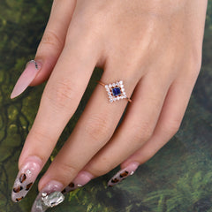 Vintage Princess Cut Cluster Tanzanite Promise Ring Halo Bridal Ring