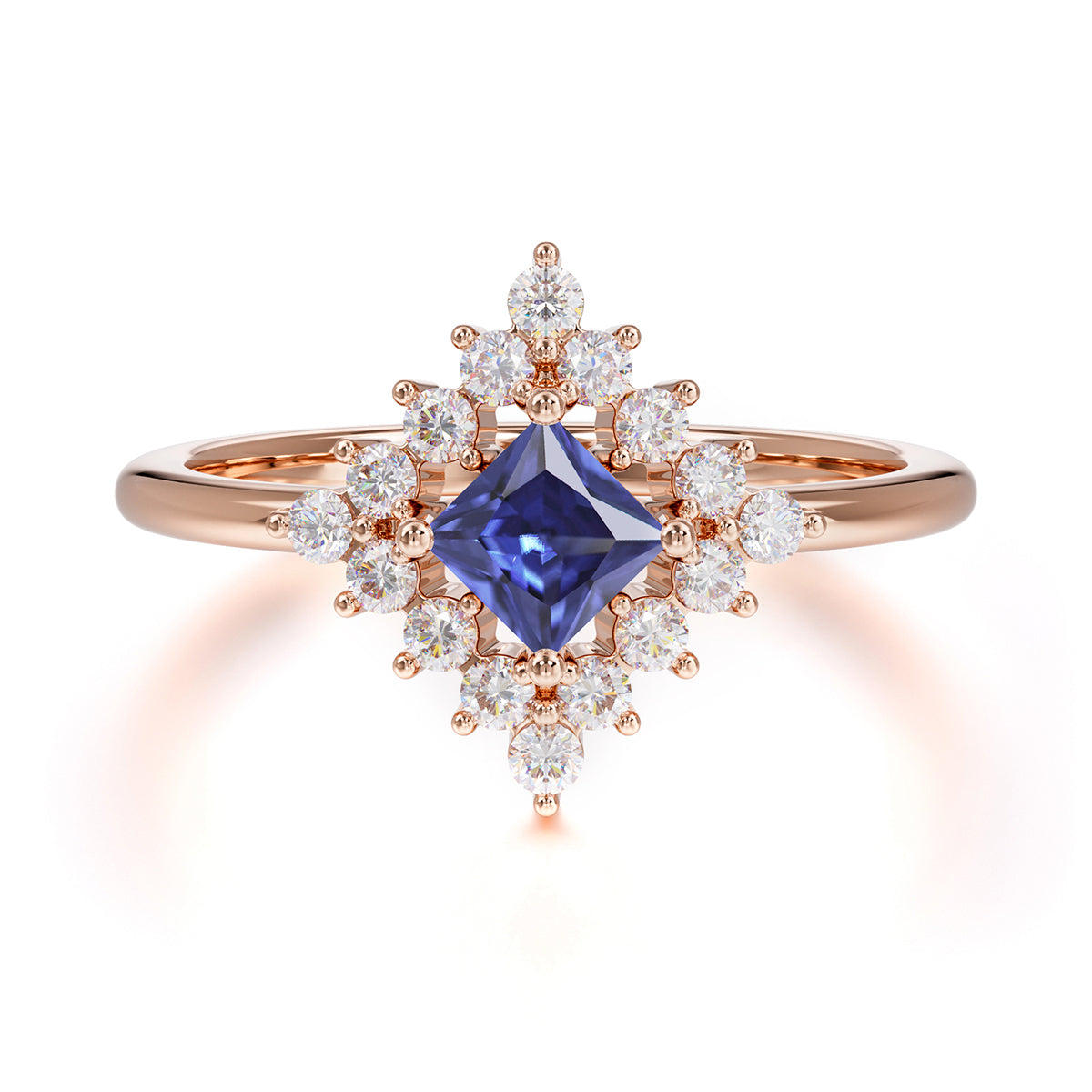 Vintage Princess Cut Cluster Tanzanite Promise Ring Halo Bridal Ring