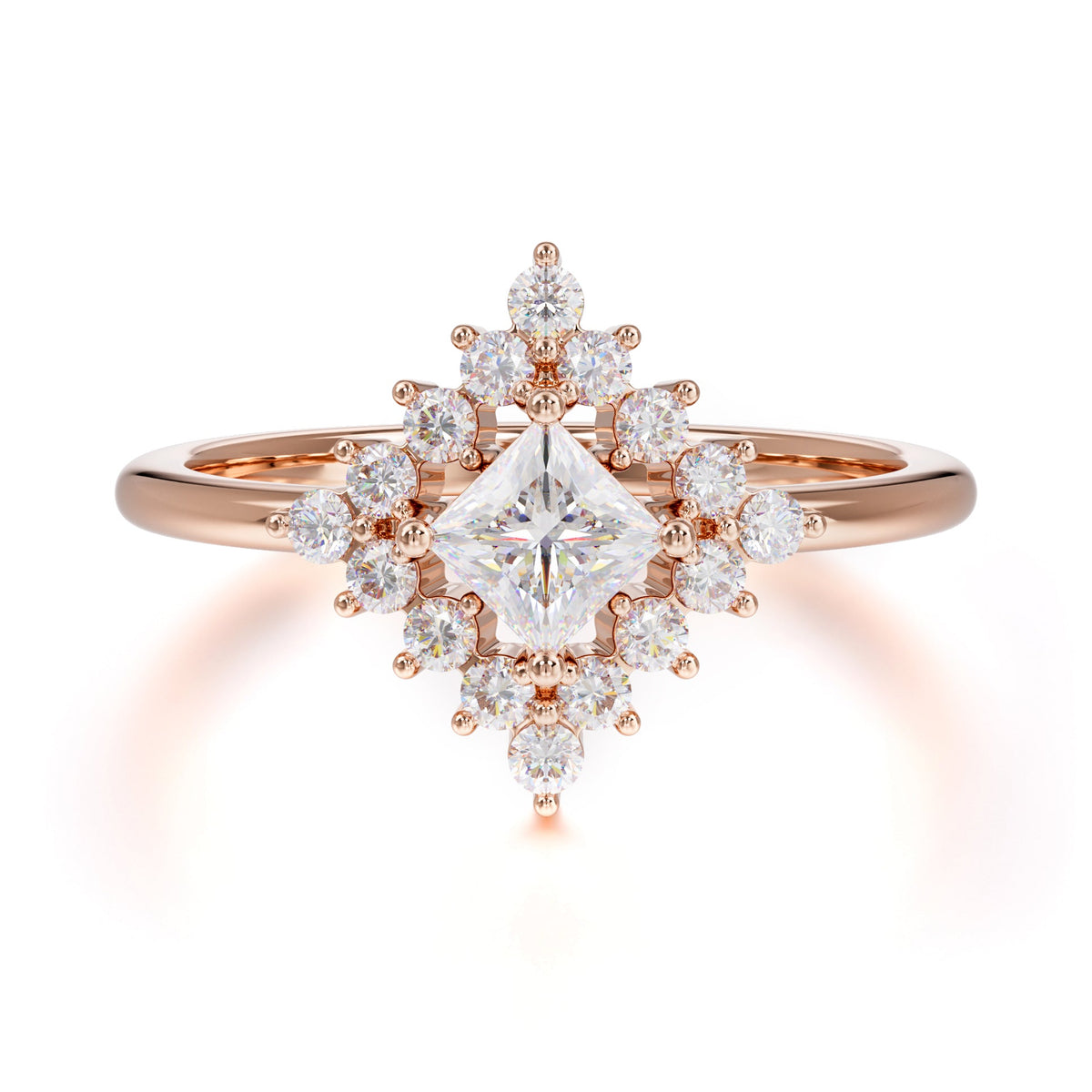 Vintage Princess Cut Cluster Moissanite Promise Ring Halo Bridal Ring