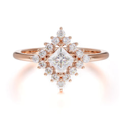 Vintage Princess Cut Cluster Moissanite Promise Ring Halo Bridal Ring