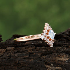 Vintage Princess Cut Cluster Moonstone Promise Ring Halo Bridal Ring