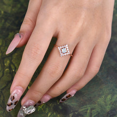 Vintage Princess Cut Cluster Moonstone Promise Ring Halo Bridal Ring