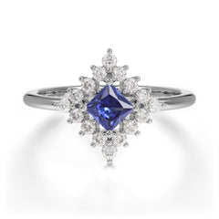 Vintage Princess Cut Cluster Tanzanite Promise Ring Halo Bridal Ring