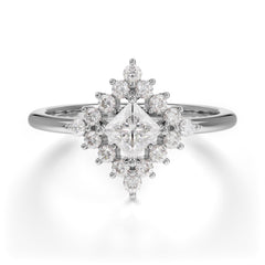 Vintage Princess Cut Cluster Moissanite Promise Ring Halo Bridal Ring