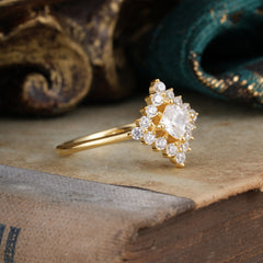 Vintage Princess Cut Cluster Moissanite Promise Ring Halo Bridal Ring