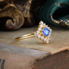 Vintage Princess Cut Cluster Sapphire Promise Ring Halo Bridal Ring