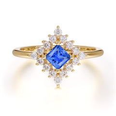 Vintage Princess Cut Cluster Sapphire Promise Ring Halo Bridal Ring