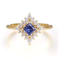 Vintage Princess Cut Cluster Tanzanite Promise Ring Halo Bridal Ring