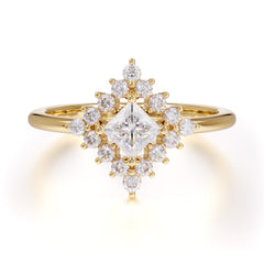 Vintage Princess Cut Cluster Moissanite Promise Ring Halo Bridal Ring