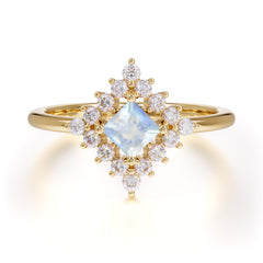 Vintage Princess Cut Cluster Moonstone Promise Ring Halo Bridal Ring