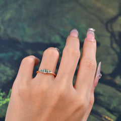Baguette Cut Classic Moss Agate Promise Ring Side Stone Stacking Ring