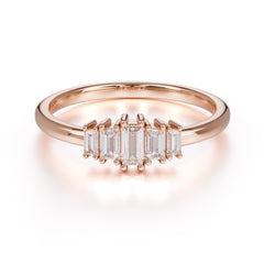 Baguette Cut Classic Moissanite Promise Ring Side Stone Stacking Ring