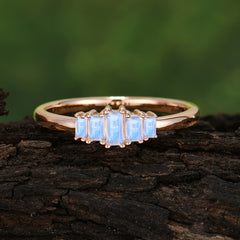 Baguette Cut Classic Moonstone Promise Ring Side Stone Stacking Ring
