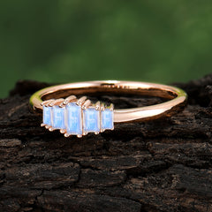 Baguette Cut Classic Moonstone Promise Ring Side Stone Stacking Ring
