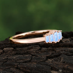Baguette Cut Classic Moonstone Promise Ring Side Stone Stacking Ring