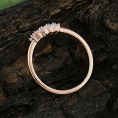 Baguette Cut Classic Moonstone Promise Ring Side Stone Stacking Ring