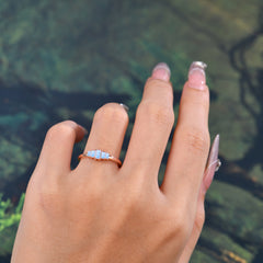 Baguette Cut Classic Moonstone Promise Ring Side Stone Stacking Ring