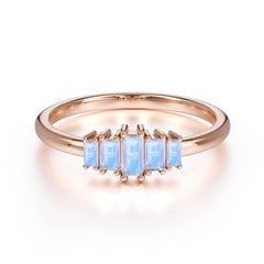 Baguette Cut Classic Moonstone Promise Ring Side Stone Stacking Ring
