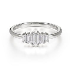 Baguette Cut Classic Moissanite Promise Ring Side Stone Stacking Ring