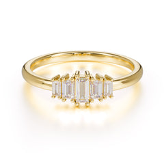 Baguette Cut Classic Moissanite Promise Ring Side Stone Stacking Ring