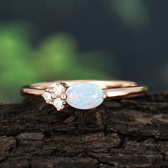 0.5 Carat Oval Cut Opal with Side Stone Unique Promise Ring for Women