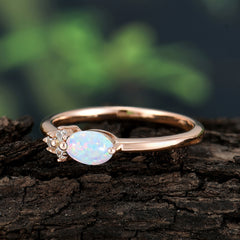 0.5 Carat Oval Cut Opal with Side Stone Unique Promise Ring for Women